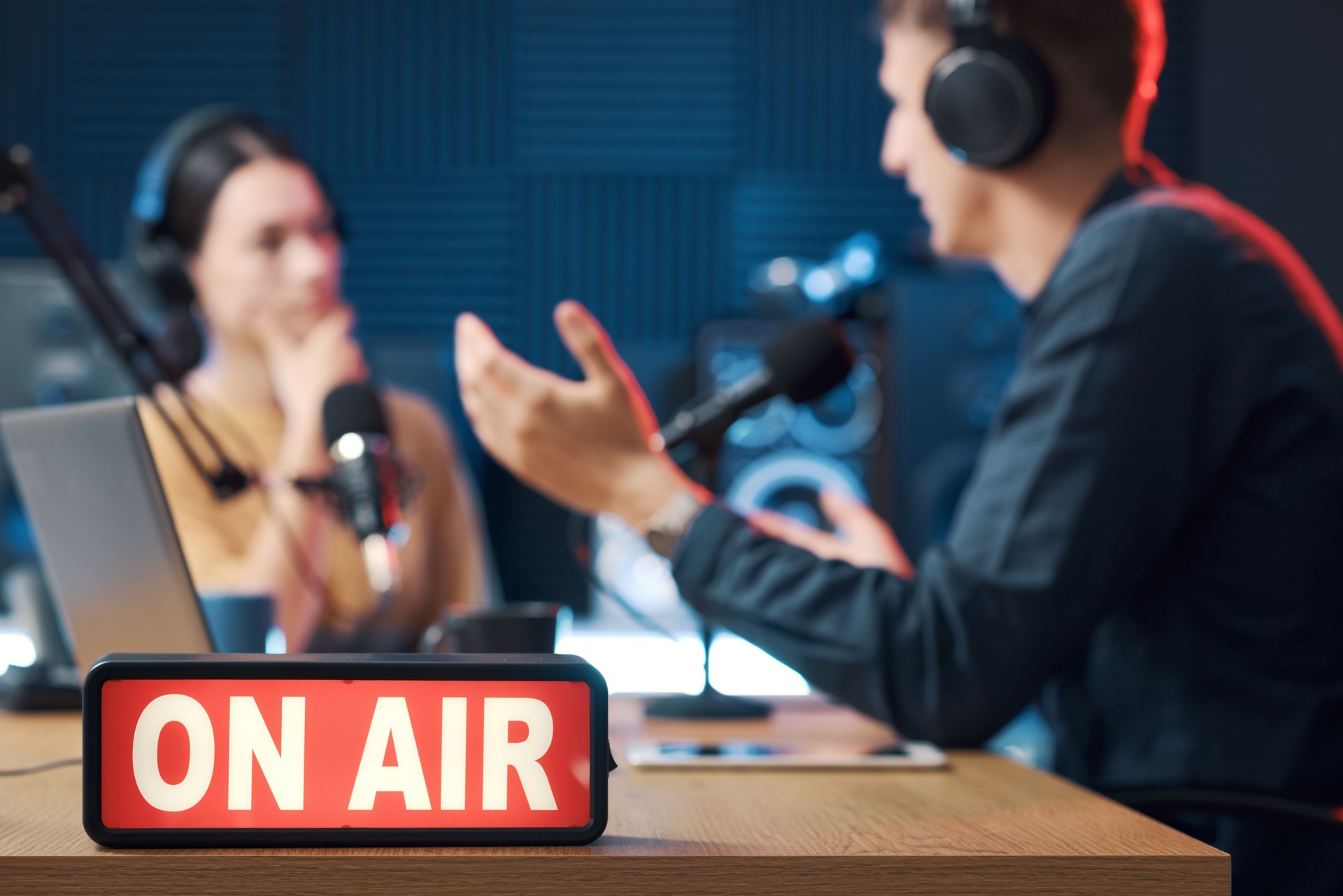 Interview at the radio broadcasting studio